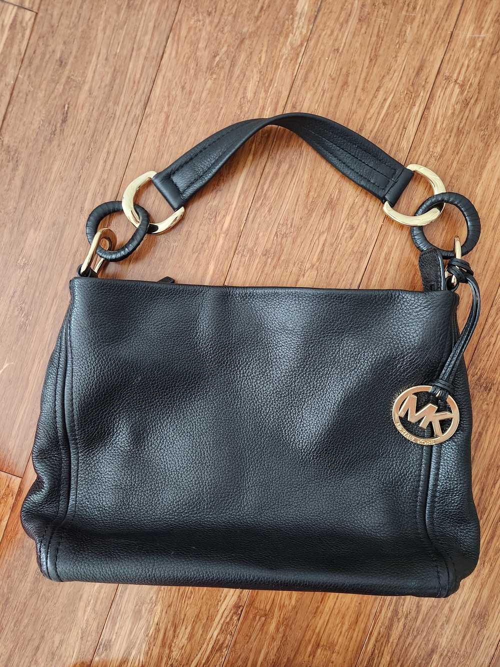 Michael Kors Black Pebbled Soft Leather Hobo Shoulder Bag Y2K Gold Chain Purse